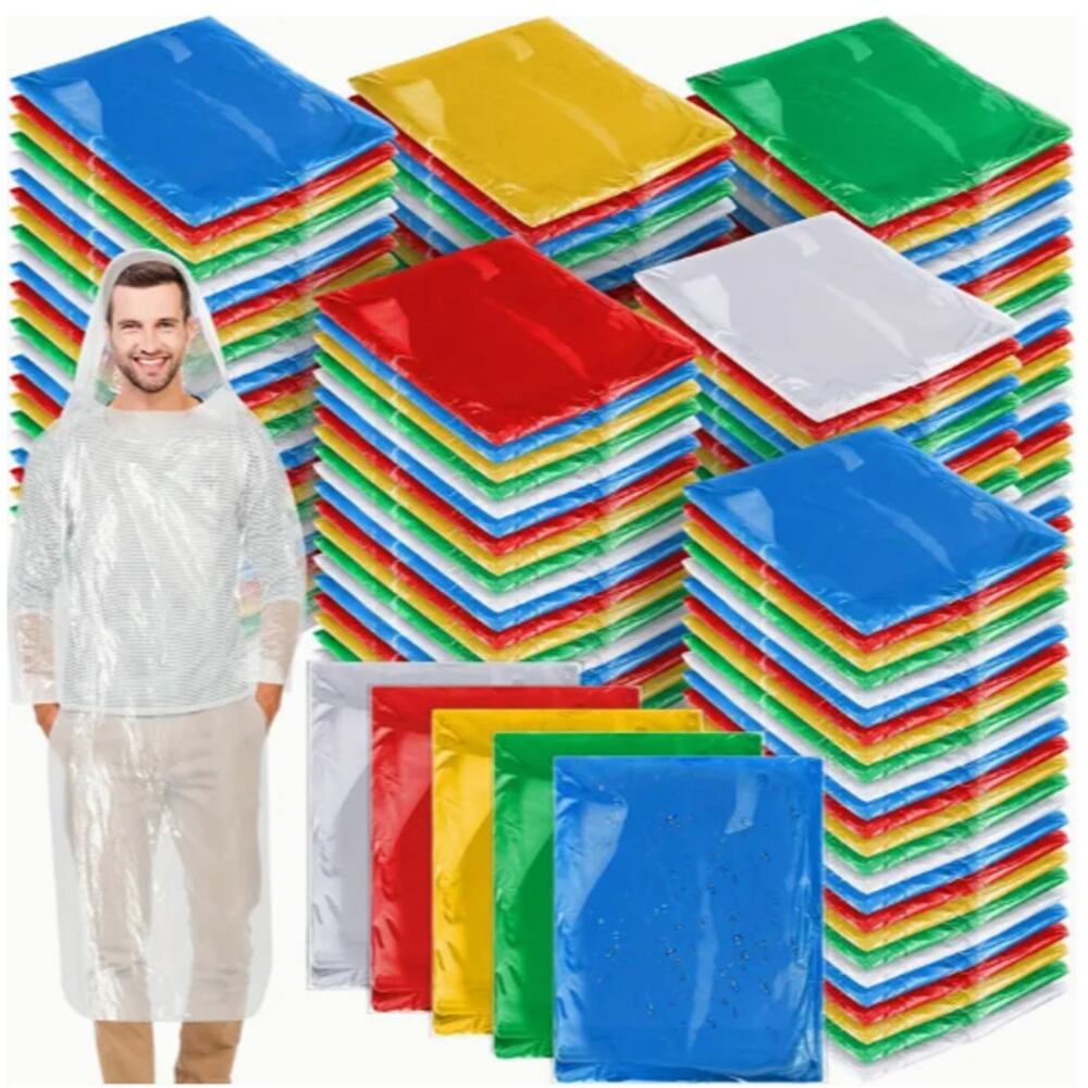 Rain Ponchos 5 pack NEW Rainproof Multicolor Plastic Disposable